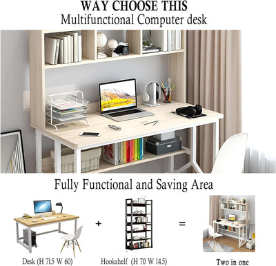 Writing Study Table with Bookshelf, Home Office Computer Desk for PC Laptop 120 * 60 * 141.5cm