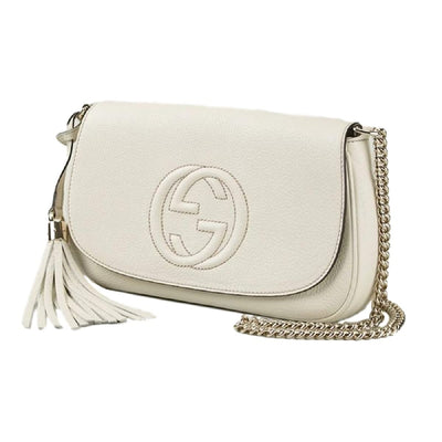 Gucci Soho Off White Leather Handbag Crossbody Clutch Ivory Italy Bag GG NEW