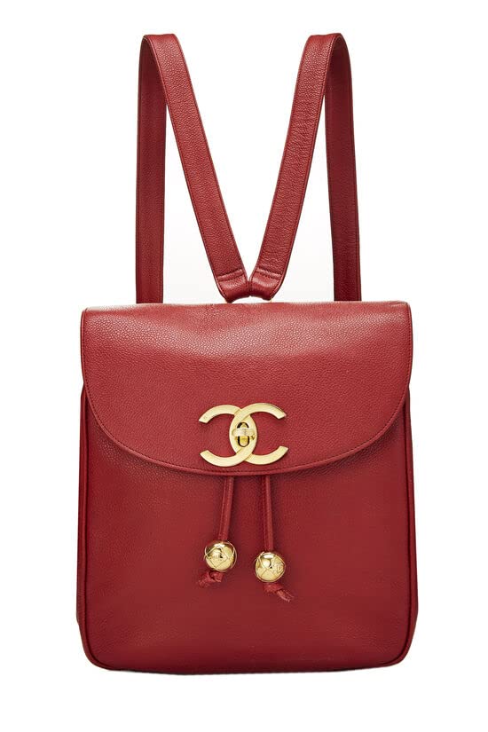 CHANEL, Pre-Loved Red Caviar 3 'CC' Backpack Medium, Red