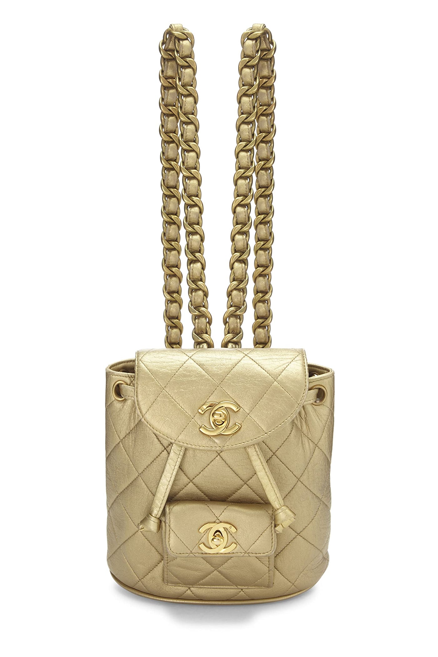 Chanel, Pre-Loved Gold Quilted Lambskin Classic Backpack Mini, Gold