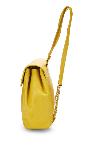 Chanel, Pre-Loved Yellow Caviar 'CC' Backpack, Yellow