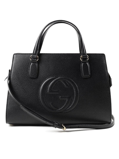 Gucci Soho Leather Satchel tote Structured Black Shoulder Bag New