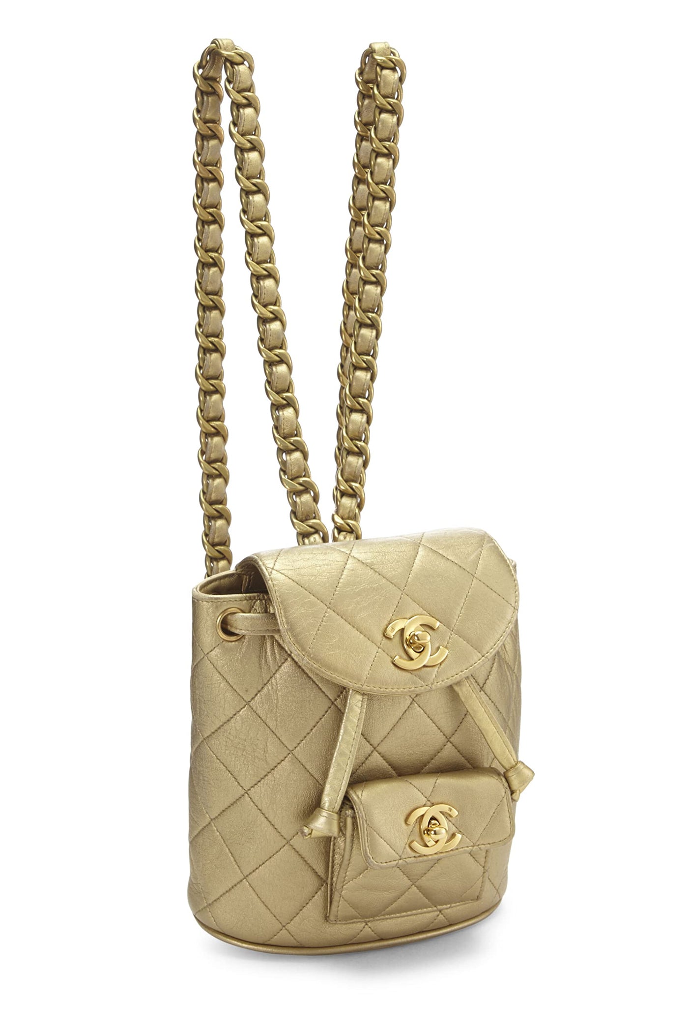 Chanel, Pre-Loved Gold Quilted Lambskin Classic Backpack Mini, Gold