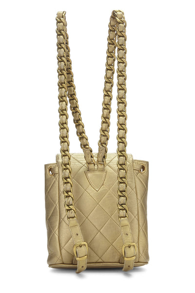 Chanel, Pre-Loved Gold Quilted Lambskin Classic Backpack Mini, Gold