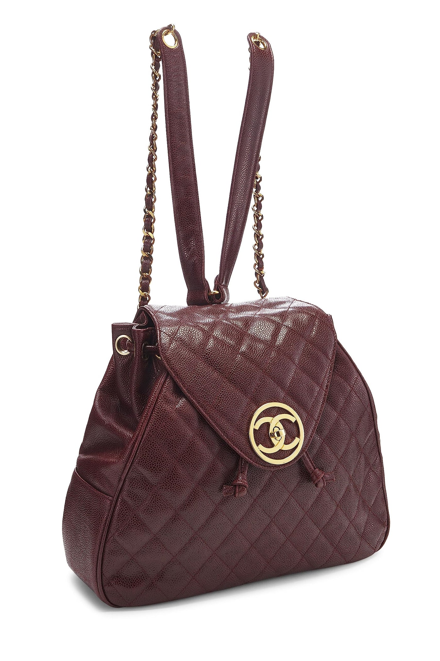 Chanel, Pre-Loved Burgundy Quilted Caviar Backpack Large, Burgundy