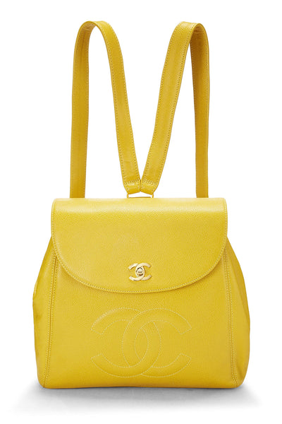 Chanel, Pre-Loved Yellow Caviar 'CC' Backpack, Yellow