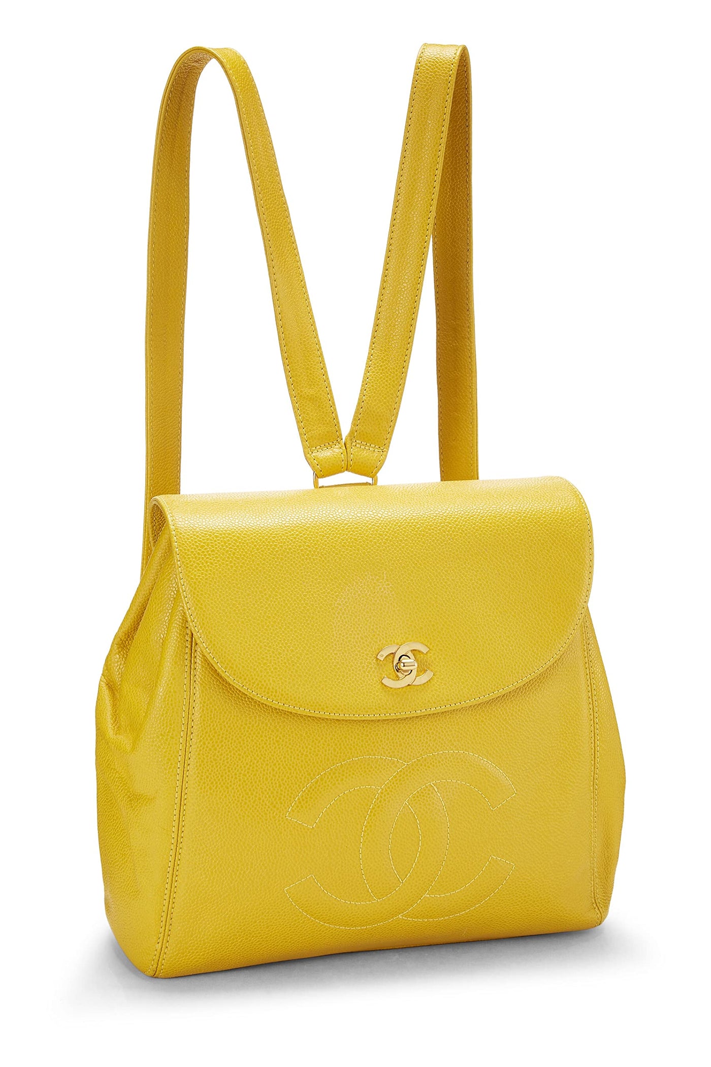 Chanel, Pre-Loved Yellow Caviar 'CC' Backpack, Yellow