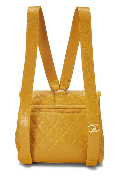 Chanel, Pre-Loved Yellow Quilted Caviar Backpack, Yellow