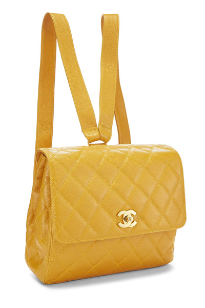 Chanel, Pre-Loved Yellow Quilted Caviar Backpack, Yellow