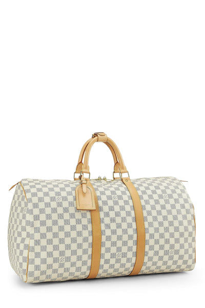 Louis Vuitton, Pre-Loved Damier Azur Keepall 50, White