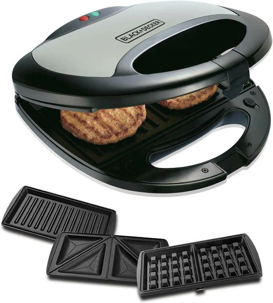 BLACK+DECKER 750W Sandwich Maker 2 Slot Non-Stick 3in1