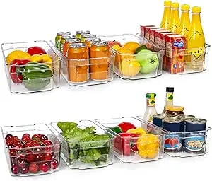 HOOJO Refrigerator Organizer Bins - 8 Pieces, 12.5in Long, Clear