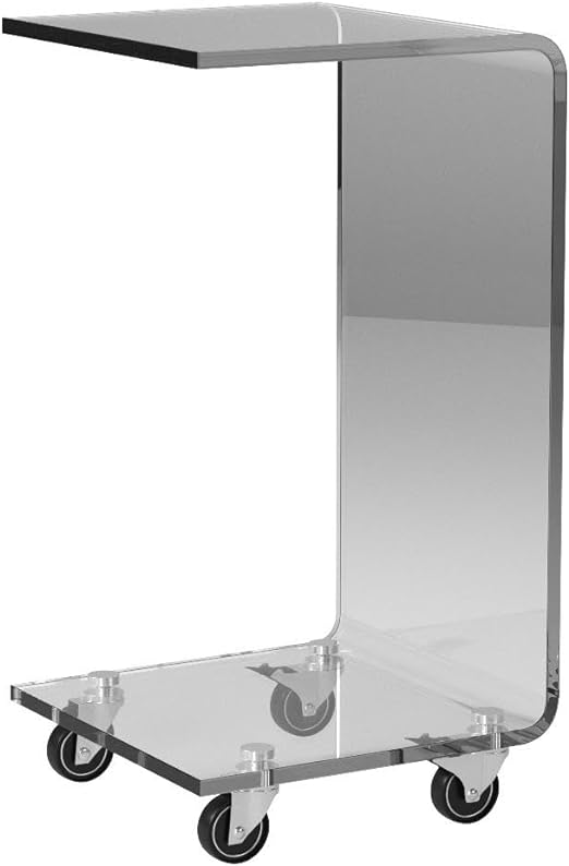 Mobile C Shaped End Acrylic Coffee Table, Snack Table On Wheels