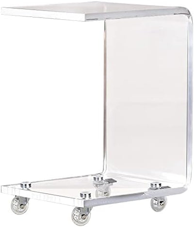 Mobile C Shaped End Acrylic Coffee Table, Snack Table On Wheels