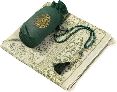 Prayer Rug - Muslim Prayer Rug - Prayer Mat Travel Bag and Prayer Beads - Muslim Gifts for Men, Women and Kids(Green)