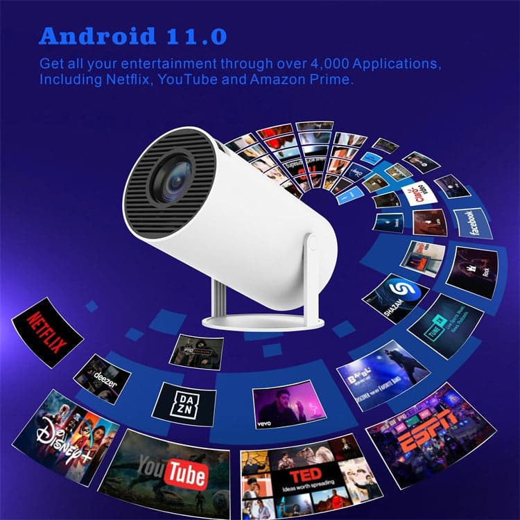 HY300 Smart Projector Android 11.0 System 120 Lumen Portable Projector