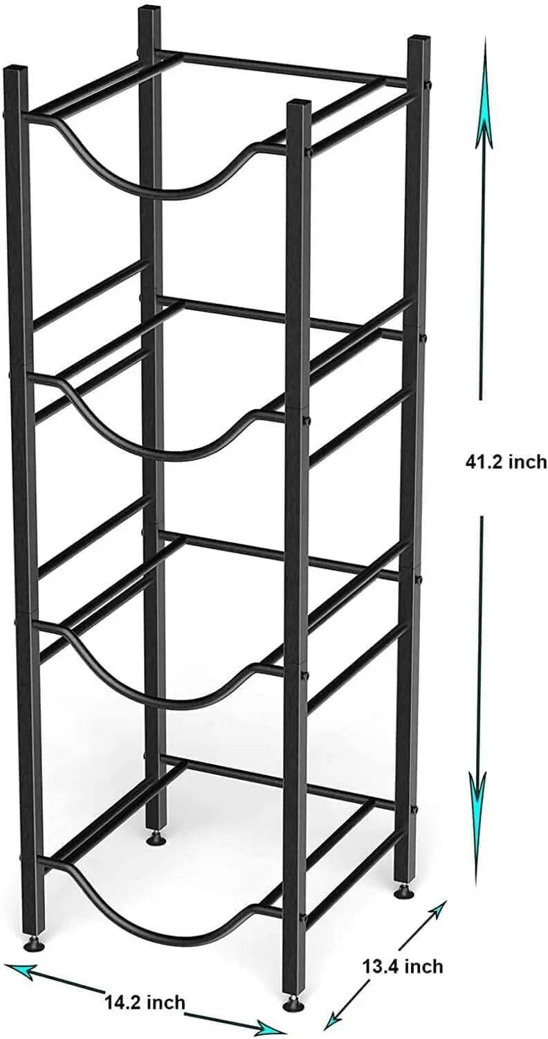 Water Bottle Storage Stand, 4 Tier Water Bottle Holder, 5 Gallons Heavy Duty Water Jug Rack for Kitchen Home and Office Black