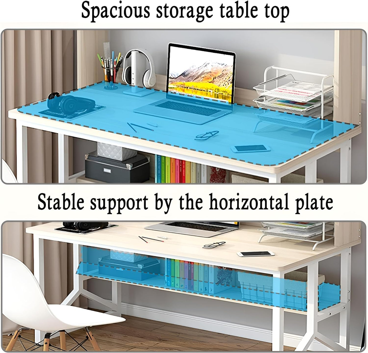 Writing Study Table with Bookshelf, Home Office Computer Desk for PC Laptop 120 * 60 * 141.5cm